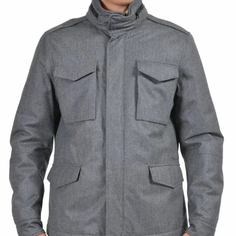 Ballantyne Gray 100% Wool Hooded Insulated Jacket Coat Retail $1050 Size L